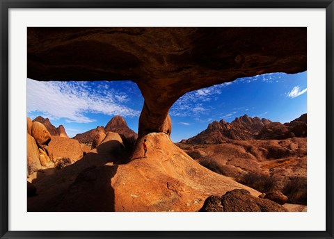 Framed Boy under natural rock arch at Spitzkoppe, Namibia Print