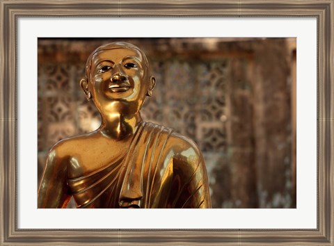 Framed Chaukhtatgyi Temple with golden figure, Yangon, Burma, Myanmar Print