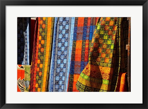 Framed Cloth stall, African curio market, Cape Town, South Africa. Print