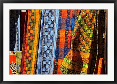 Framed Cloth stall, African curio market, Cape Town, South Africa. Print