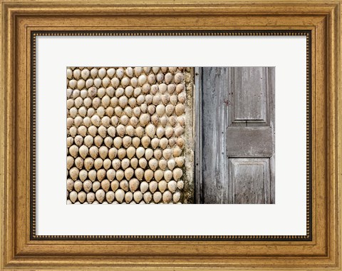 Framed Cowrie shells on wall of building, Ibo Island, Morocco Print