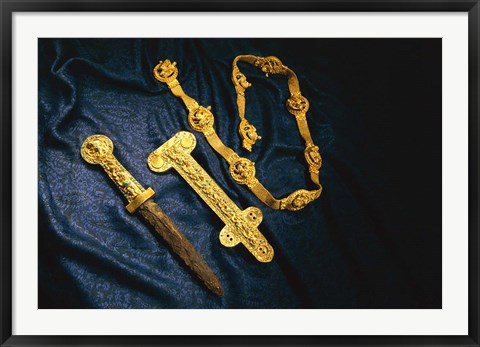 Framed Dagger, Sheath and Belt of Warrior, Gold Artifacts From Tillya Tepe Find, Six Tombs of Bactrian Nomads Print