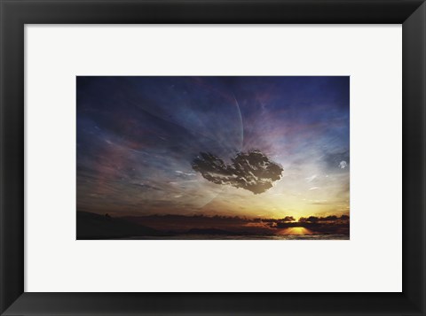 Framed despairing man sits on the beach, watching as the sun sets on his heart Print