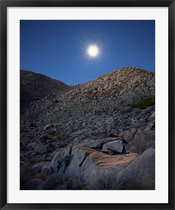 Framed Moonlight illuminates the rugged terrain of Bow Willow Canyon, California Print