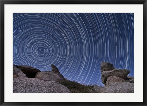 Framed boulder outcropping and star trails in Anza Borrego Desert State Park, California Print