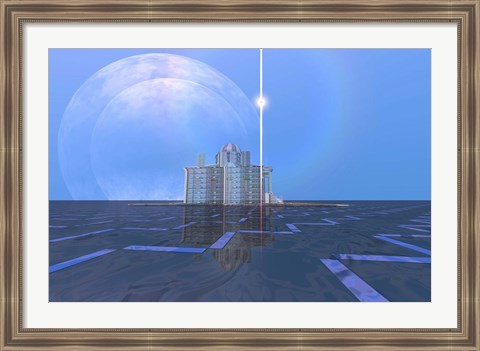 Framed star shines on alien architecture on this double moon planet Print