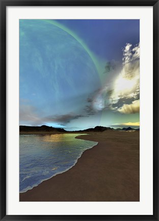 Framed Beautiful skies shine down on this cosmic seascape Print