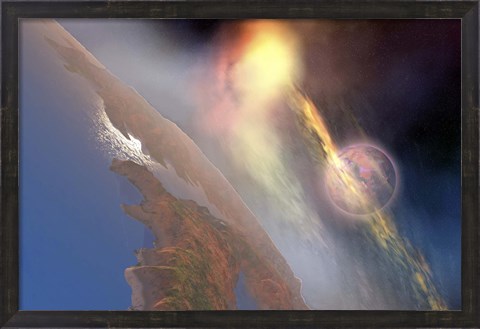 Framed Cosmic image of solar flares hiting the moon Print