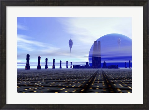 Framed Futuristic City in the Milky Way Print