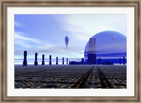 Framed Futuristic City in the Milky Way Print