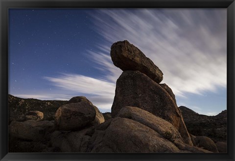 Framed Large boulders backdropped by stars and clouds, California Print