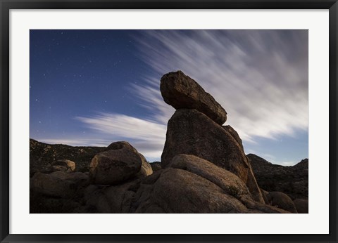 Framed Large boulders backdropped by stars and clouds, California Print