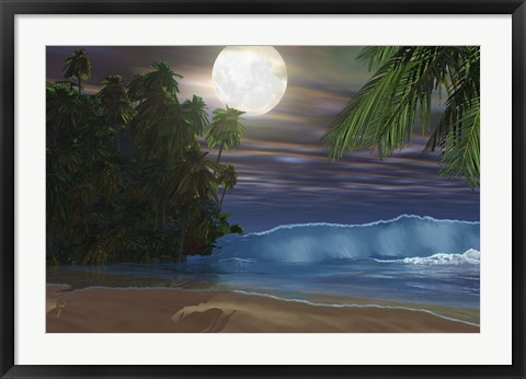 Framed Moonlight shines down on the beach during the night of a full moon Print