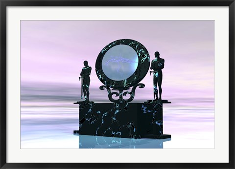 Framed Statues stand near a dimensional portal to another universe Print