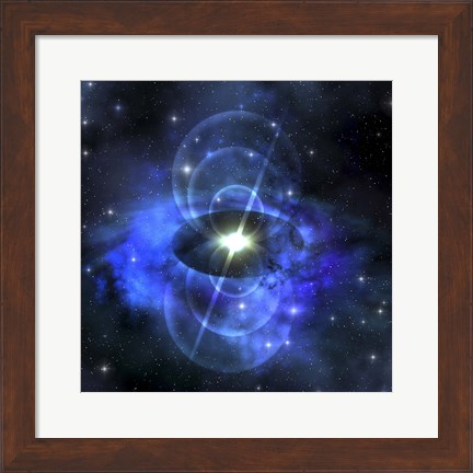 Framed brilliant star sends out magnetic waves out into surrounding space Print