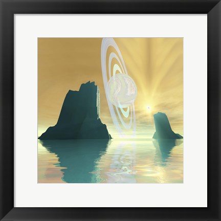 Framed striking sunburst on this cosmic seascape Print