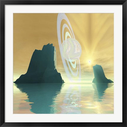 Framed striking sunburst on this cosmic seascape Print