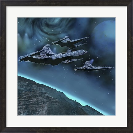 Framed Starships near an alien planet Print