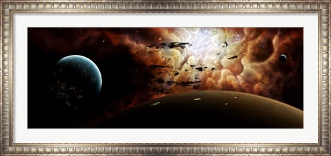Framed view from a busy planetary system to a nearby stellar nursery Print