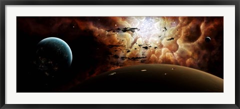 Framed view from a busy planetary system to a nearby stellar nursery Print