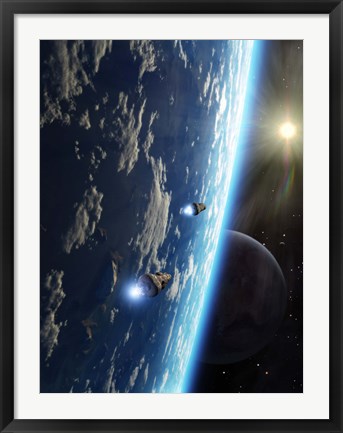 Framed Two survey craft orbit a terrestrial type planet Print