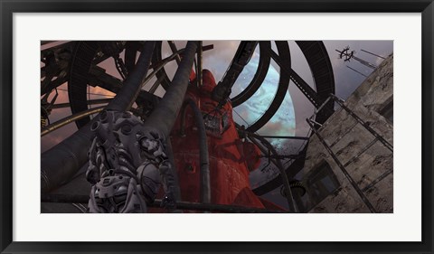 Framed pilot looks up at his ride to the stars Print