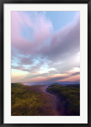 Framed dry riverbed winds its way down through a wilderness area Print