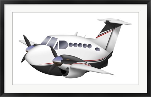 Framed Cartoon illustration of a Beechcraft King Air Print