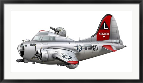 Framed Cartoon illustration of a Boeing B-17 Flying Fortress Print