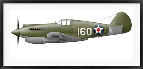 Framed Illustration of a Curtis P-40 Warhawk Print