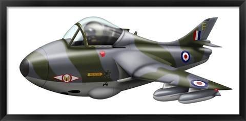 Framed Cartoon illustration of a Royal Air Force Hawker Hunter F6 Print