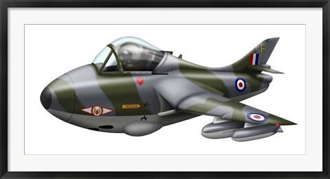 Framed Cartoon illustration of a Royal Air Force Hawker Hunter F6 Print