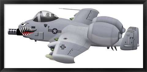 Framed Cartoon illustration of an A-10 Thunderbolt II Print