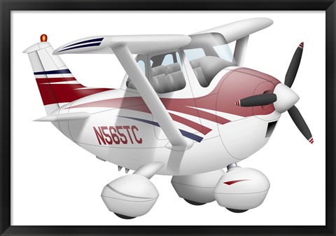 Framed Cartoon illustration of a Cessna 182 aeroplane Print