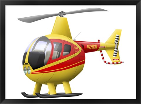 Framed Cartoon illustration of a Robinson R44 Raven helicopter Print