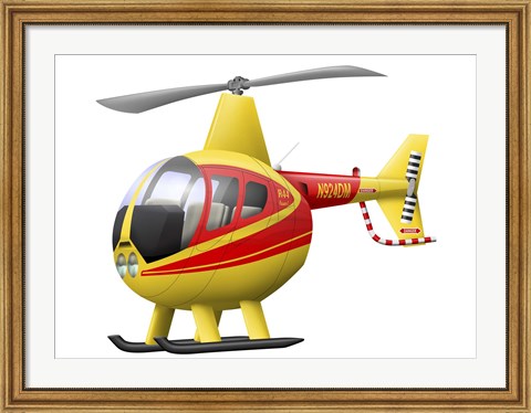 Framed Cartoon illustration of a Robinson R44 Raven helicopter Print