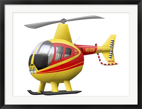 Framed Cartoon illustration of a Robinson R44 Raven helicopter Print