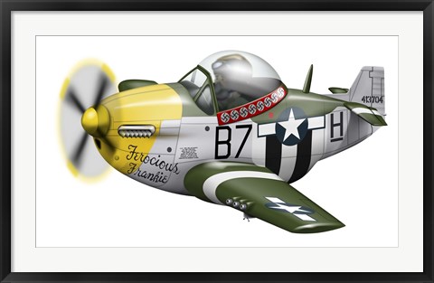 Framed Cartoon illustration of a P-51 Mustang Print