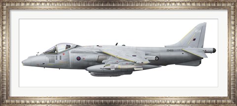 Framed Illustration of a British Aerospace Harrier GR9 aircraft Print