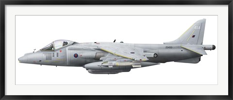 Framed Illustration of a British Aerospace Harrier GR9 aircraft Print