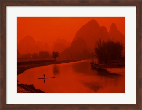 Framed Limestone Mountains, Li River Fishermen, Yangshou, Guilin, China Print