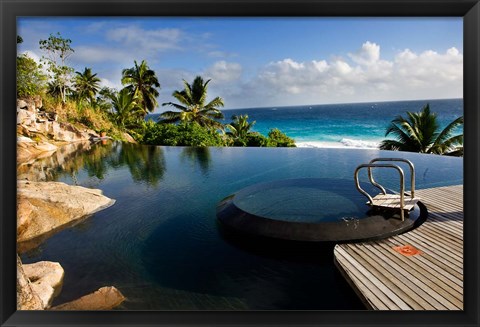 Framed Infinity pool at resort on Fregate Island, Seychelles Print