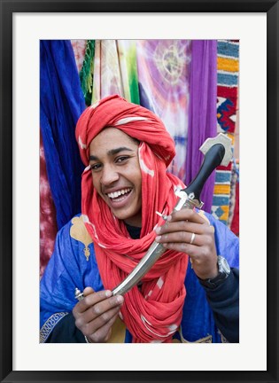 Framed Moroccan Souvenir Seller, Ait Benhaddou, South of the High Atlas, Morocco Print