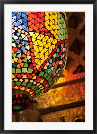 Framed Lamp in antique shop, Marrakech, Morocco Print