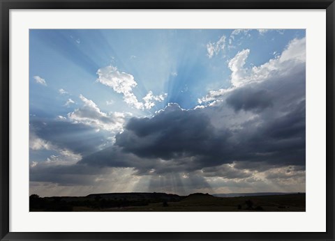 Framed Light beams  through clouds, Maasai Mara, Kenya Print