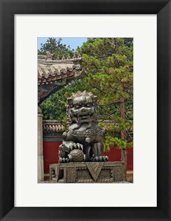 Framed Lion statue, Forbidden City, Beijing, China Print