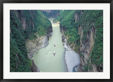 Framed Landscape of Daning River through Steep Mountains, Lesser Three Gorges, China Print