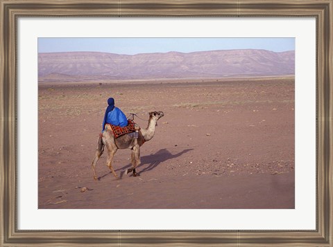 Framed Man in Traditional Dress Riding Camel, Morocco Print