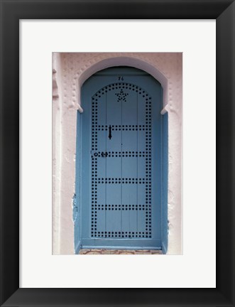 Framed Moorish-styled Blue Door and Whitewashed Home, Morocco Print