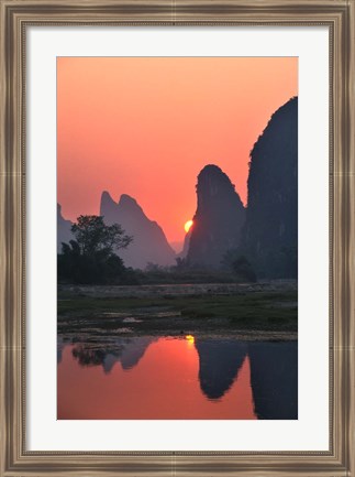 Framed Karst Hills Along the River Bank, Li River, Yangshuo, Guangxi, China Print